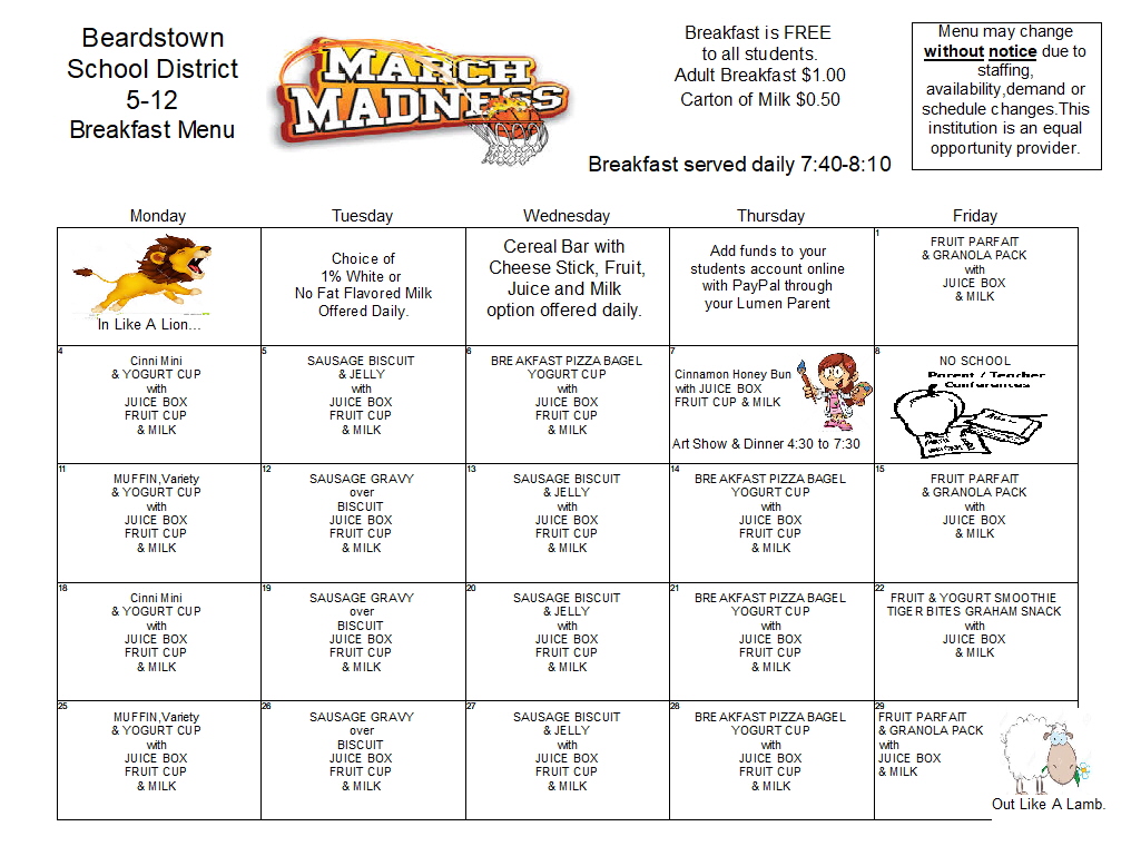 Beardstown CUSD 15 Lunch Menus